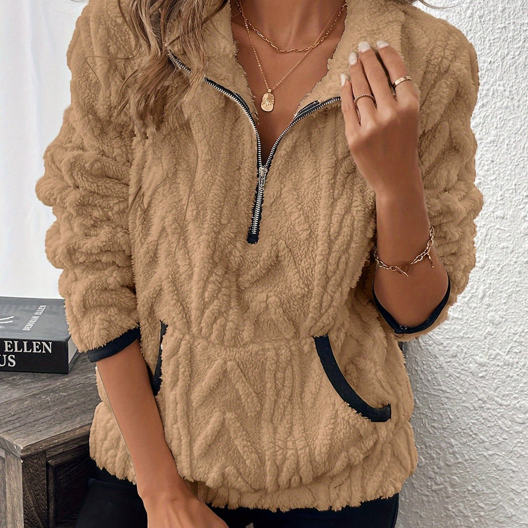 Sweatshirt – Fuzzy Structuur & Lapkraag Rits
