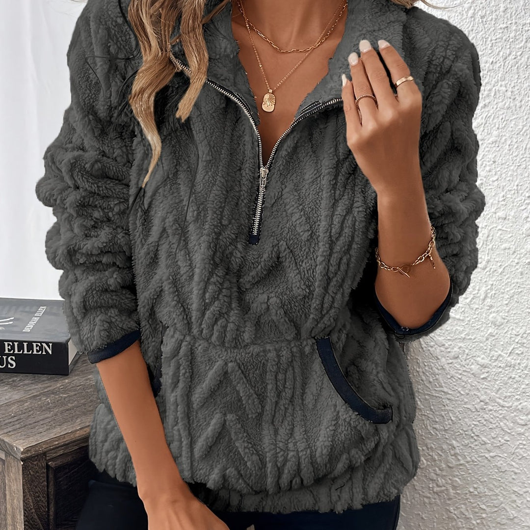Sweatshirt – Fuzzy Structuur & Lapkraag Rits