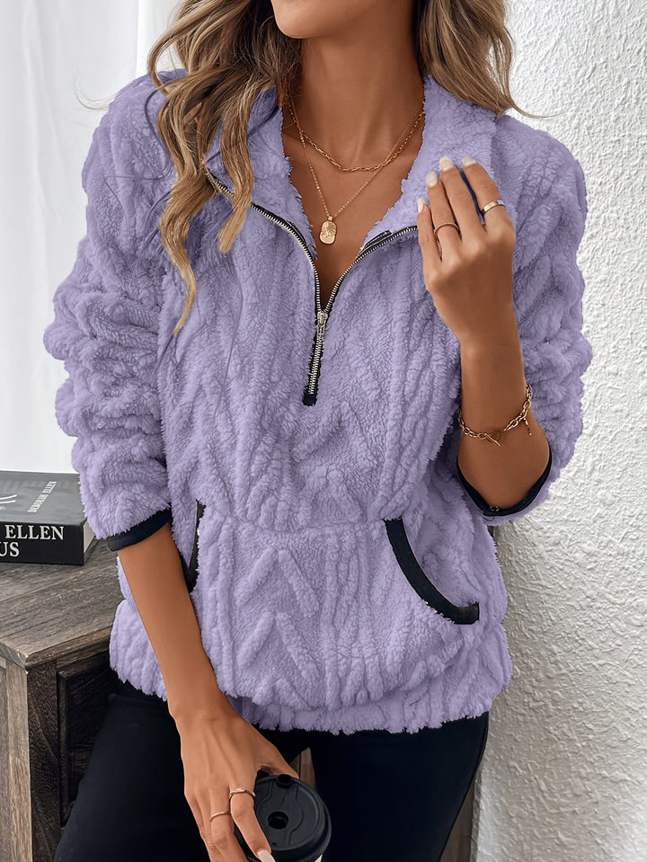 Sweatshirt – Fuzzy Structuur & Lapkraag Rits