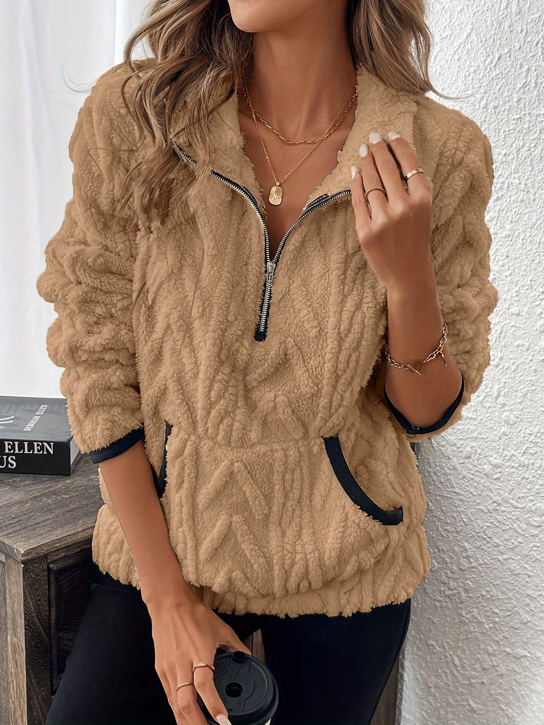 Sweatshirt – Fuzzy Structuur & Lapkraag Rits
