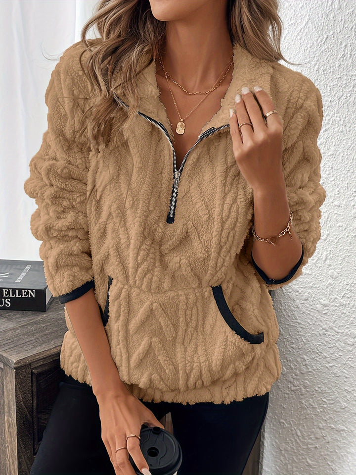 Sweatshirt – Fuzzy Structuur & Lapkraag Rits