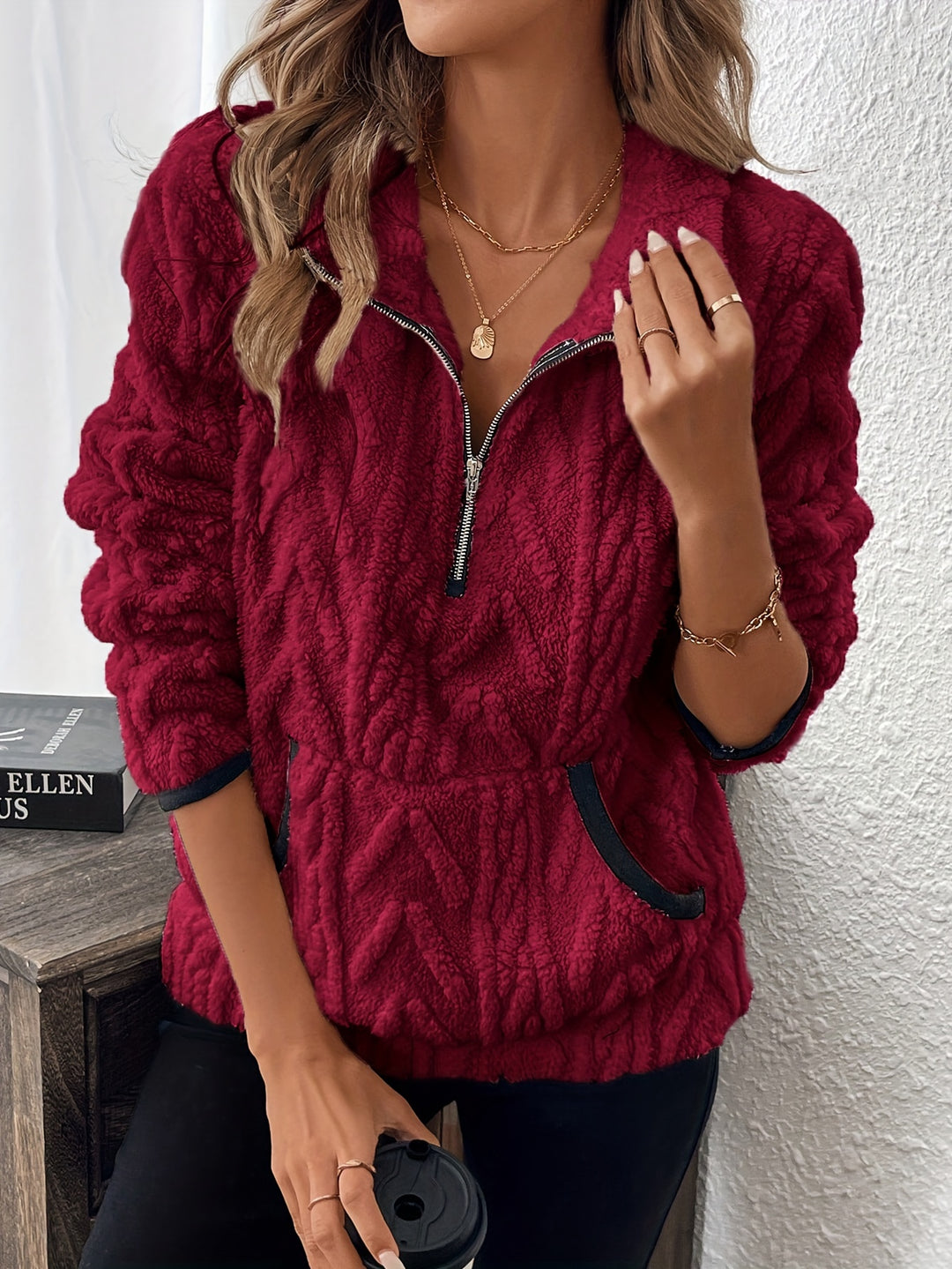 Sweatshirt – Fuzzy Structuur & Lapkraag Rits