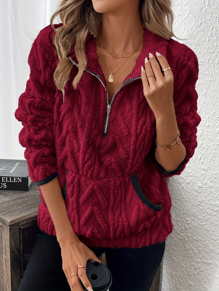 Sweatshirt – Fuzzy Structuur & Lapkraag Rits