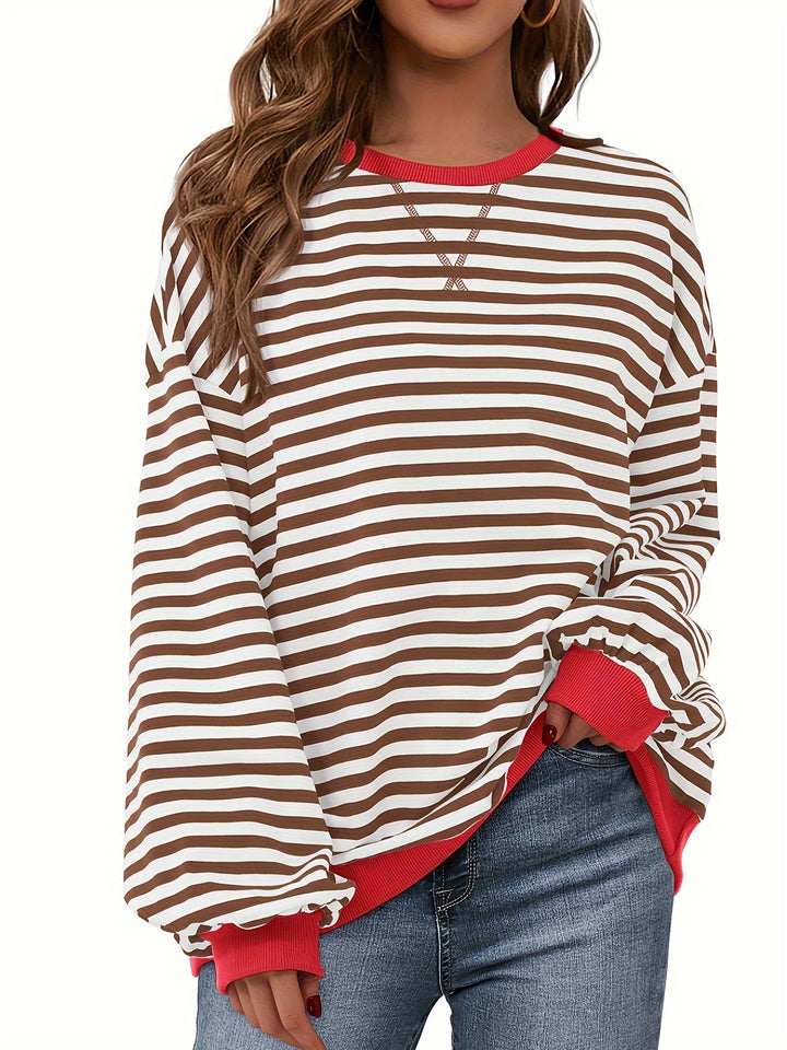 Sweatshirt met ronde hals - Color Block Gestreept Ontwerp & Relaxte Pasvorm
