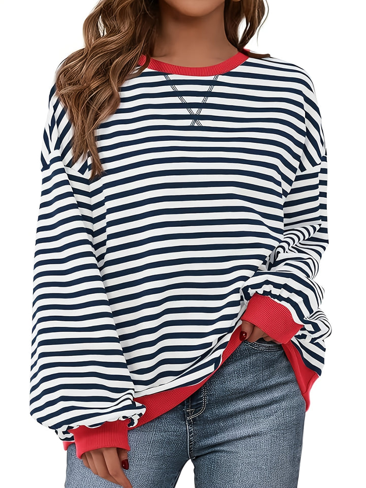 Sweatshirt met ronde hals - Color Block Gestreept Ontwerp & Relaxte Pasvorm
