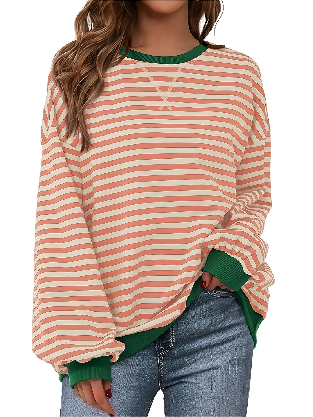 Sweatshirt met ronde hals - Color Block Gestreept Ontwerp & Relaxte Pasvorm