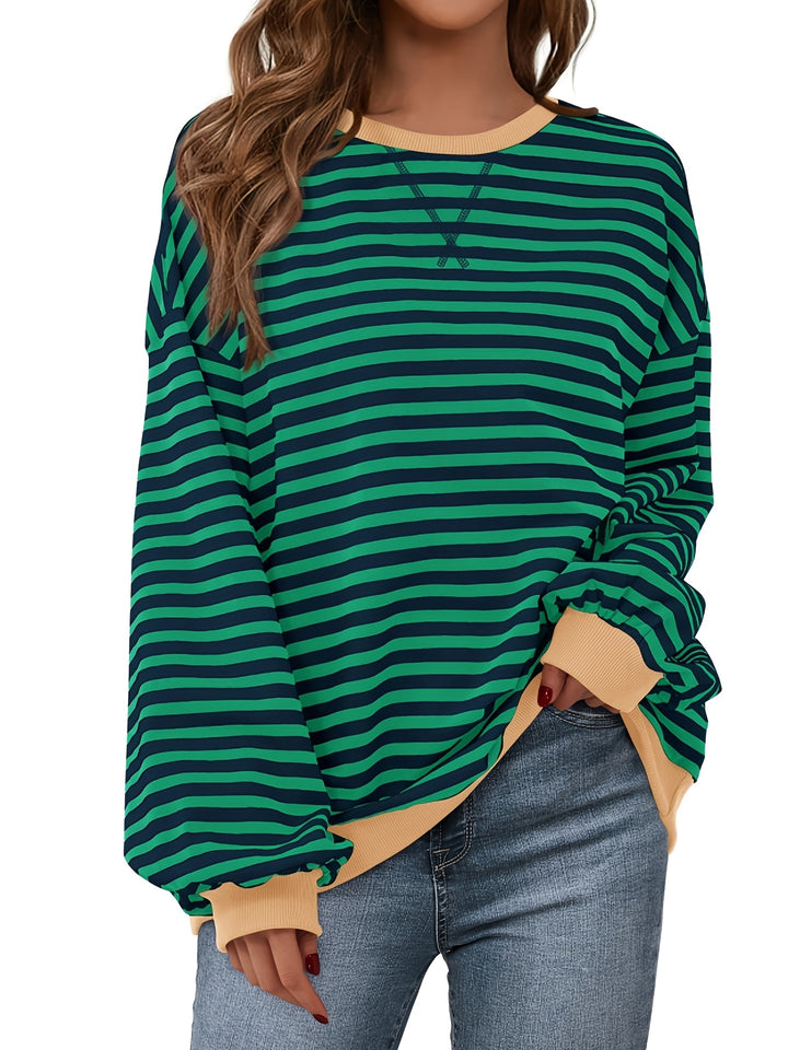 Sweatshirt met ronde hals - Color Block Gestreept Ontwerp & Relaxte Pasvorm