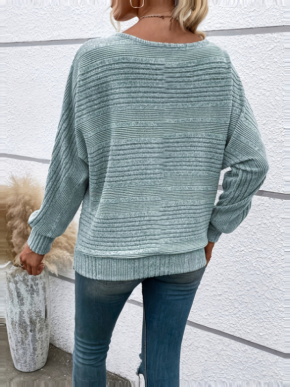 Sweatshirt met structuur - Vleermuismouwen & Boothalsdesign