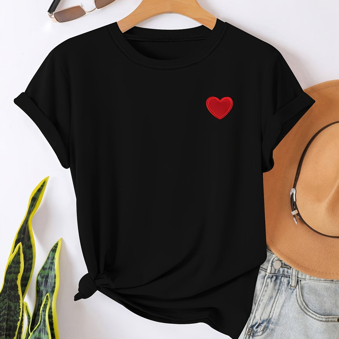 T-shirt – Hartvormige Print & Ronde Hals voor Comfort