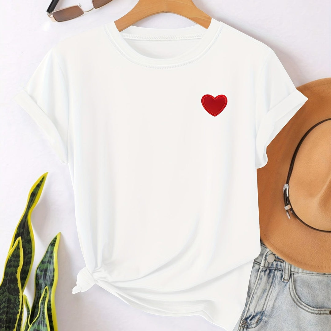T-shirt – Hartvormige Print & Ronde Hals voor Comfort