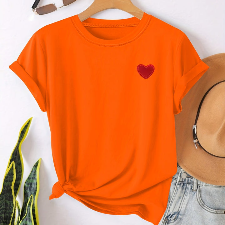 T-shirt – Hartvormige Print & Ronde Hals voor Comfort