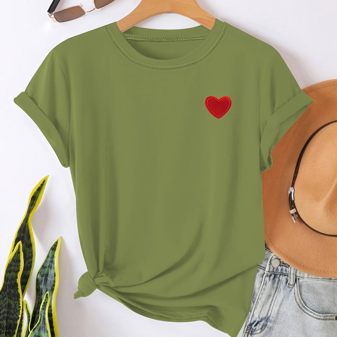 T-shirt – Hartvormige Print & Ronde Hals voor Comfort
