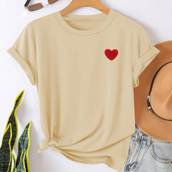 T-shirt – Hartvormige Print & Ronde Hals voor Comfort