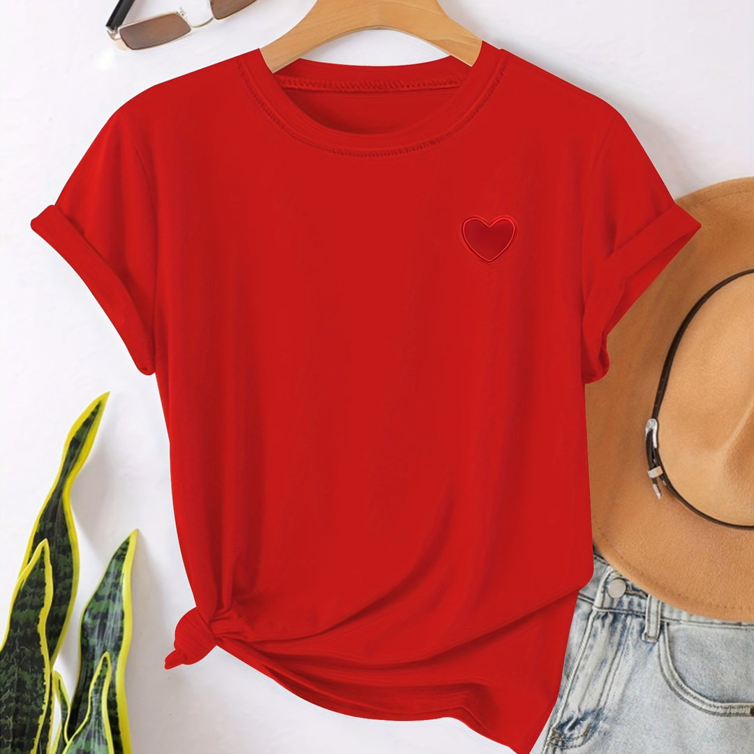 T-shirt – Hartvormige Print & Ronde Hals voor Comfort