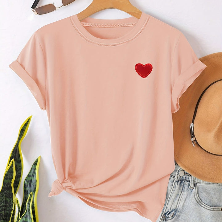 T-shirt – Hartvormige Print & Ronde Hals voor Comfort