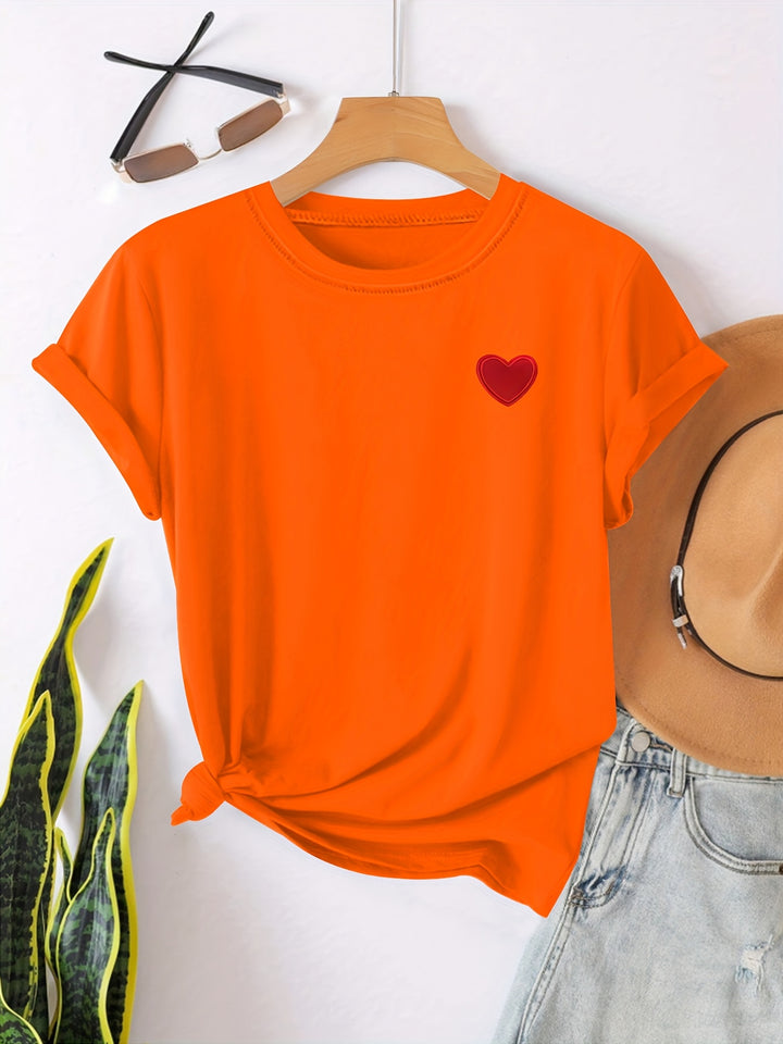 T-shirt – Hartvormige Print & Ronde Hals voor Comfort
