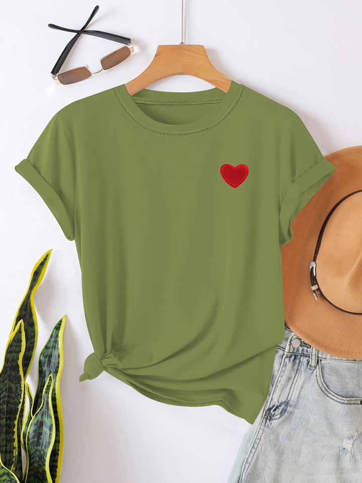 T-shirt – Hartvormige Print & Ronde Hals voor Comfort