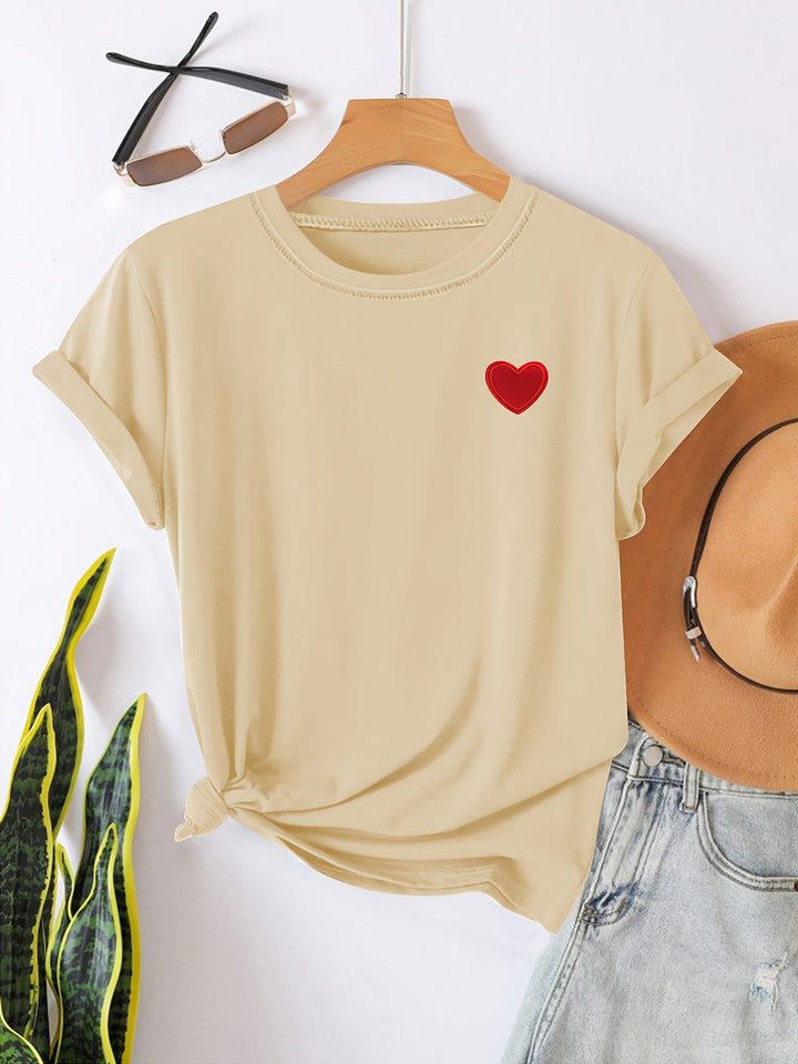 T-shirt – Hartvormige Print & Ronde Hals voor Comfort