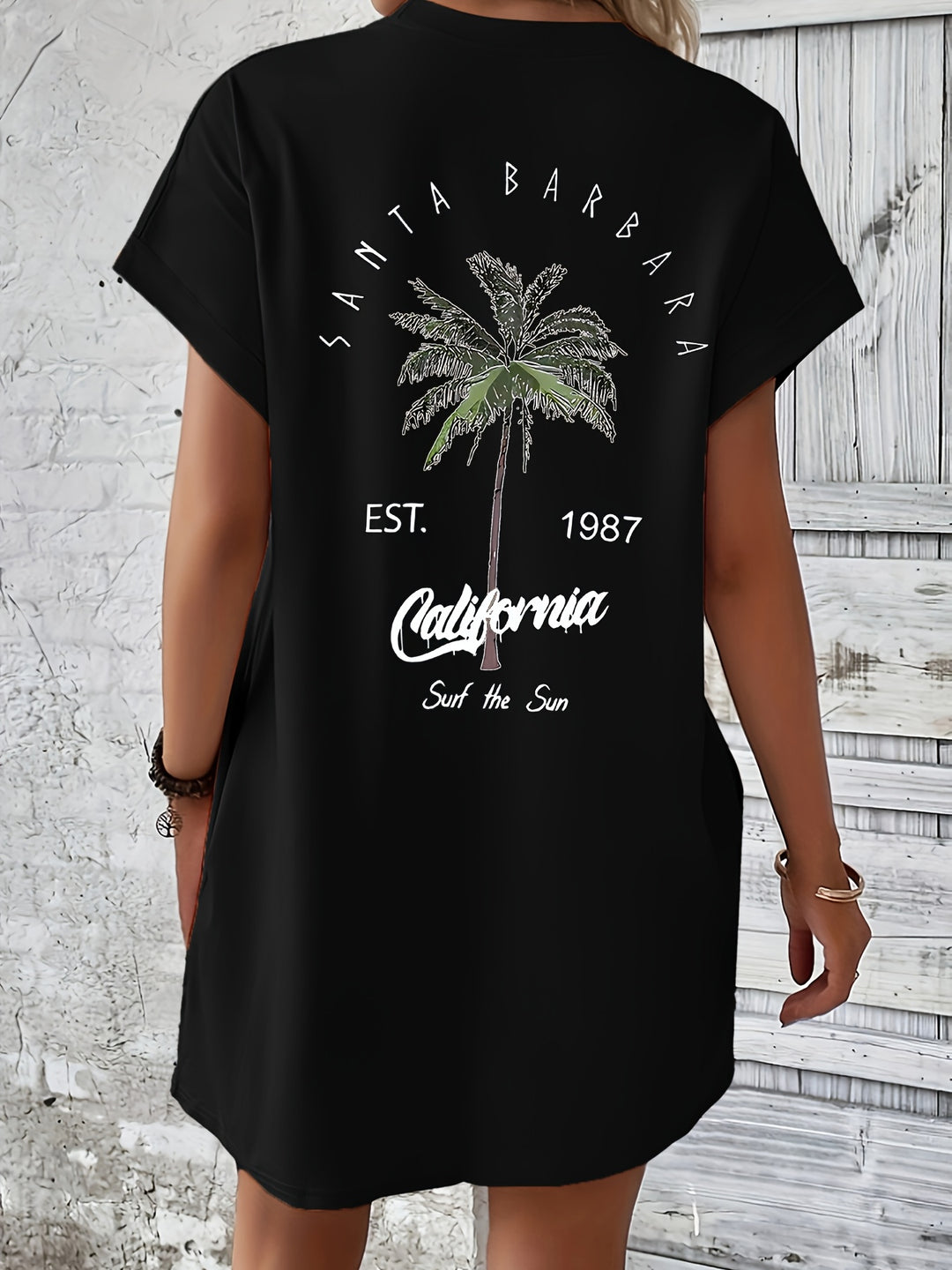 T-shirt Jurk - Palmboom Print Met Zak & Comfortabele Pasvorm