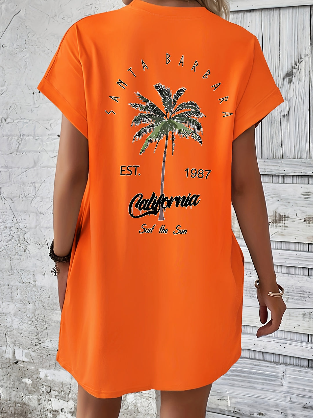 T-shirt Jurk - Palmboom Print Met Zak & Comfortabele Pasvorm