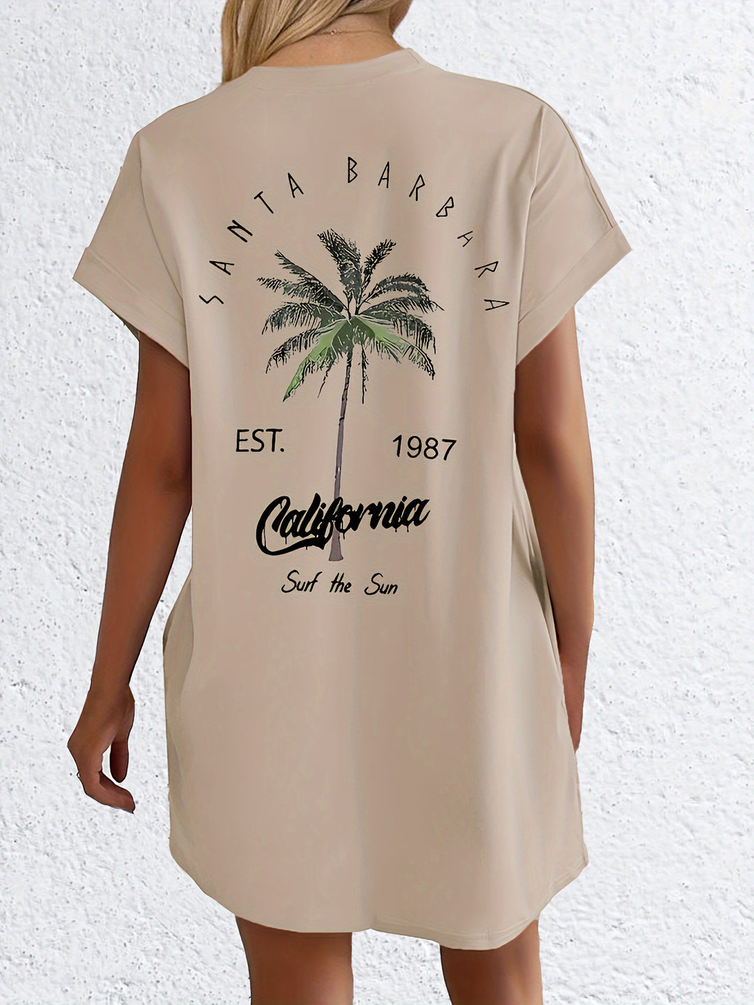 T-shirt Jurk - Palmboom Print Met Zak & Comfortabele Pasvorm