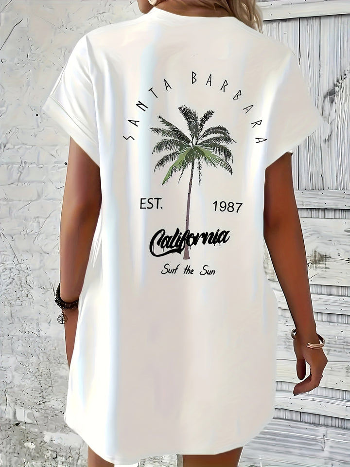 T-shirt Jurk - Palmboom Print Met Zak & Comfortabele Pasvorm