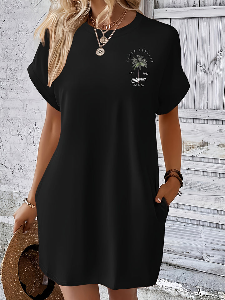 T-shirt Jurk - Palmboom Print Met Zak & Comfortabele Pasvorm