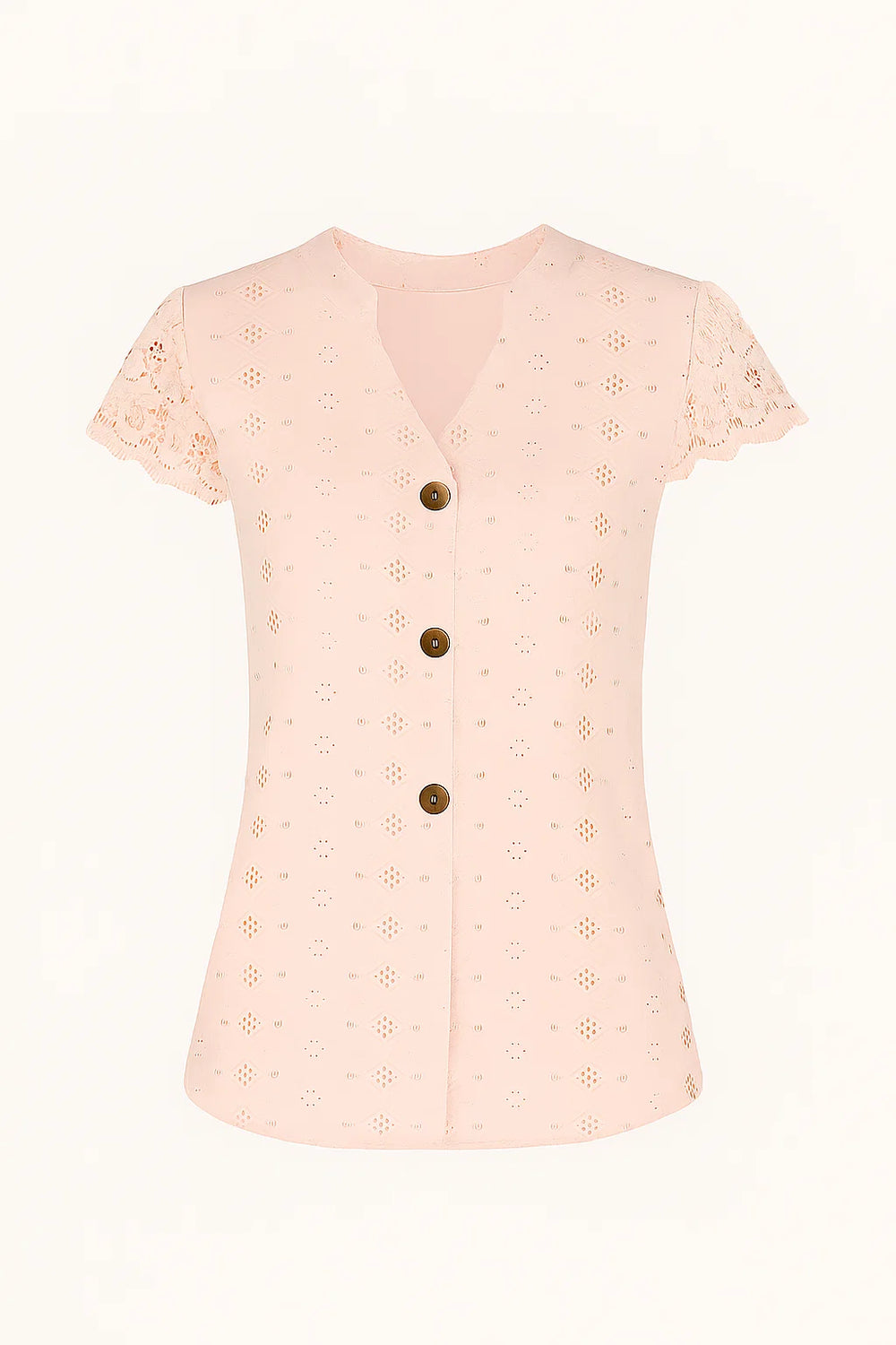T-shirt – Knoopsluiting & V-hals met Kantdetails