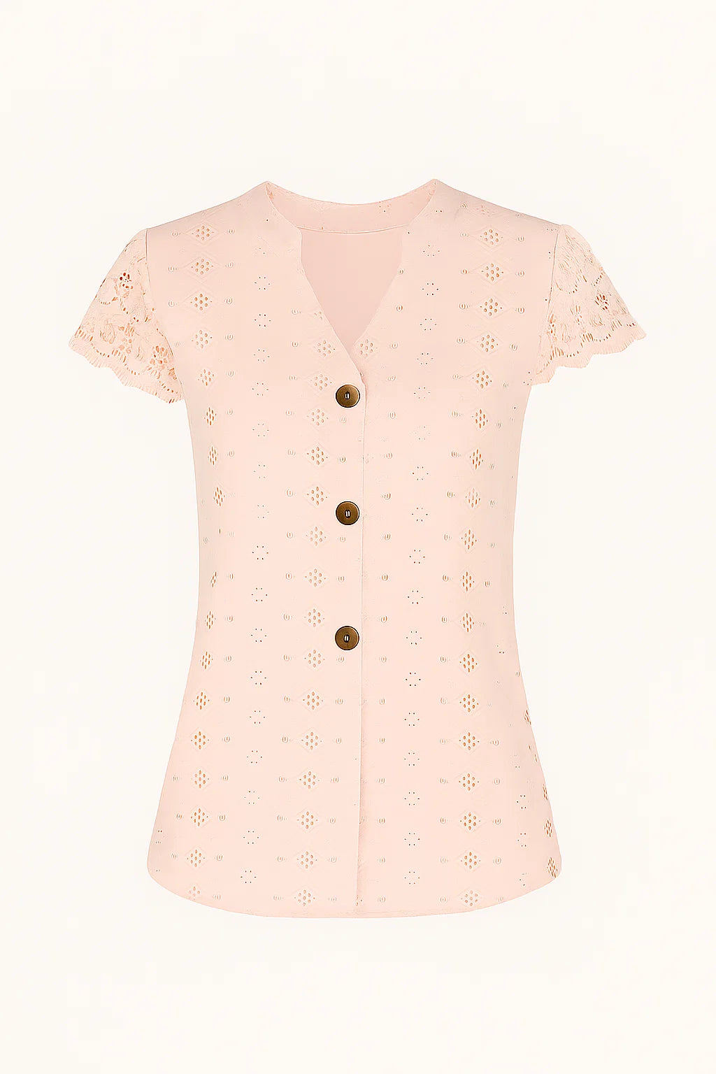 T-shirt – Knoopsluiting & V-hals met Kantdetails
