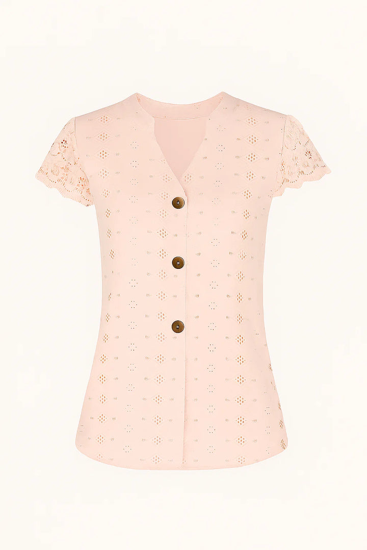 T-shirt – Knoopsluiting & V-hals met Kantdetails