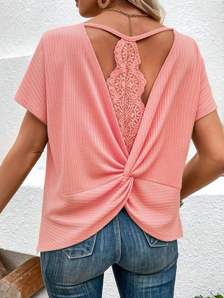 T-shirt – Korte Mouwen & Kantdetail Op De Rug