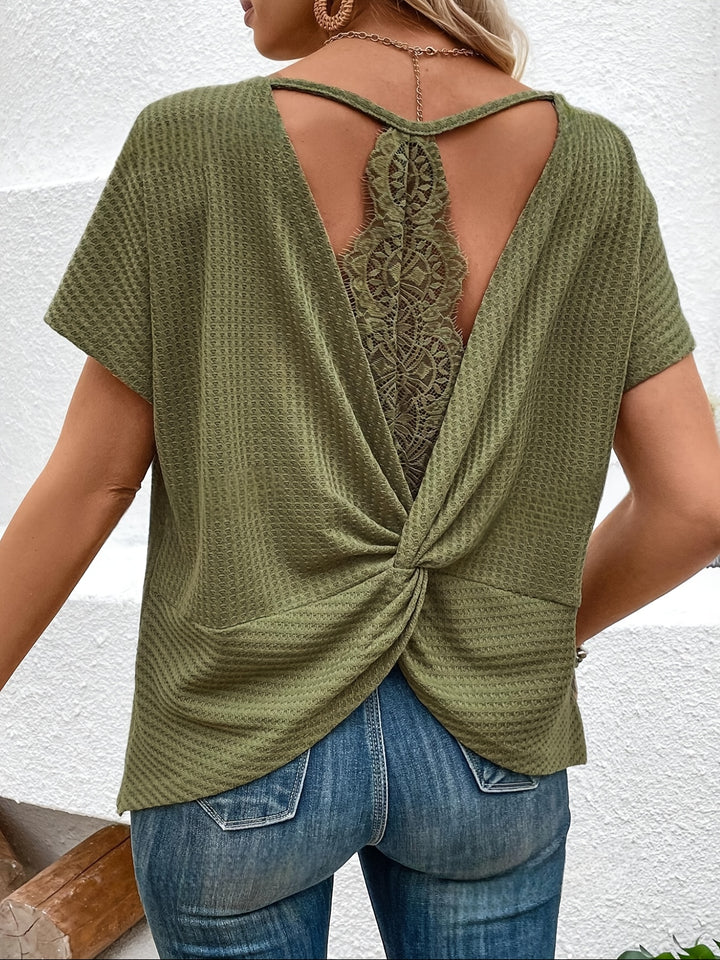 T-shirt – Korte Mouwen & Kantdetail Op De Rug