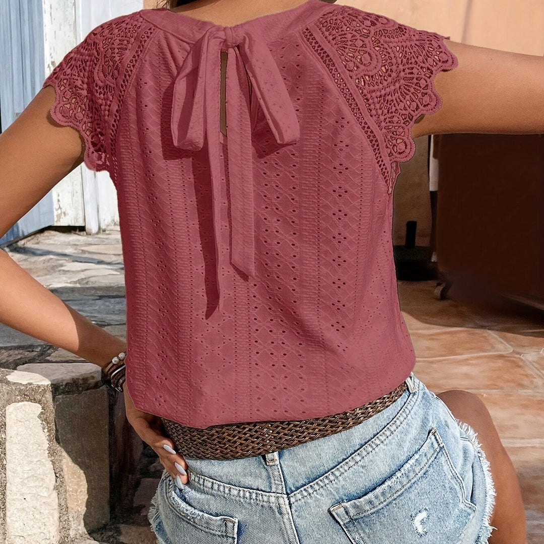 T-shirt – Veterkant en Strik Op De Rug & Casual Effen Kleur