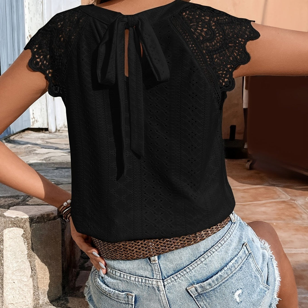 T-shirt – Veterkant en Strik Op De Rug & Casual Effen Kleur