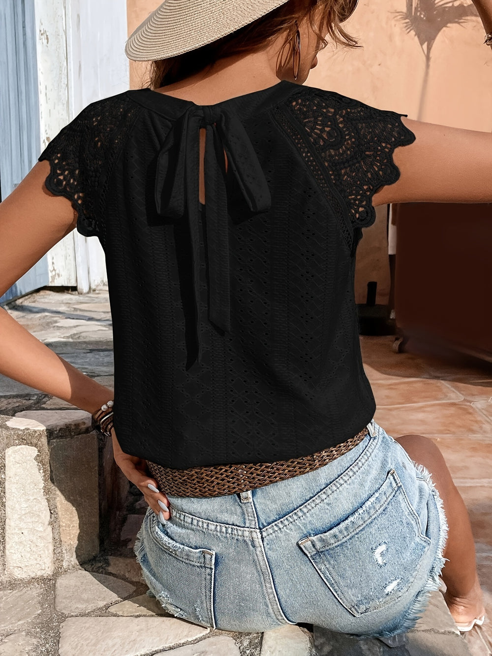 T-shirt – Veterkant en Strik Op De Rug & Casual Effen Kleur