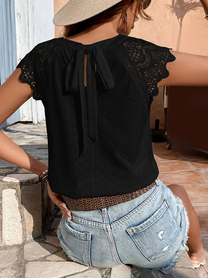 T-shirt – Veterkant en Strik Op De Rug & Casual Effen Kleur