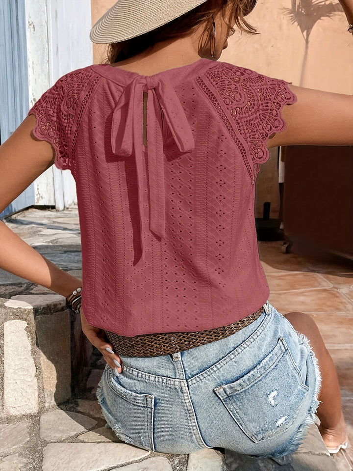 T-shirt – Veterkant en Strik Op De Rug & Casual Effen Kleur
