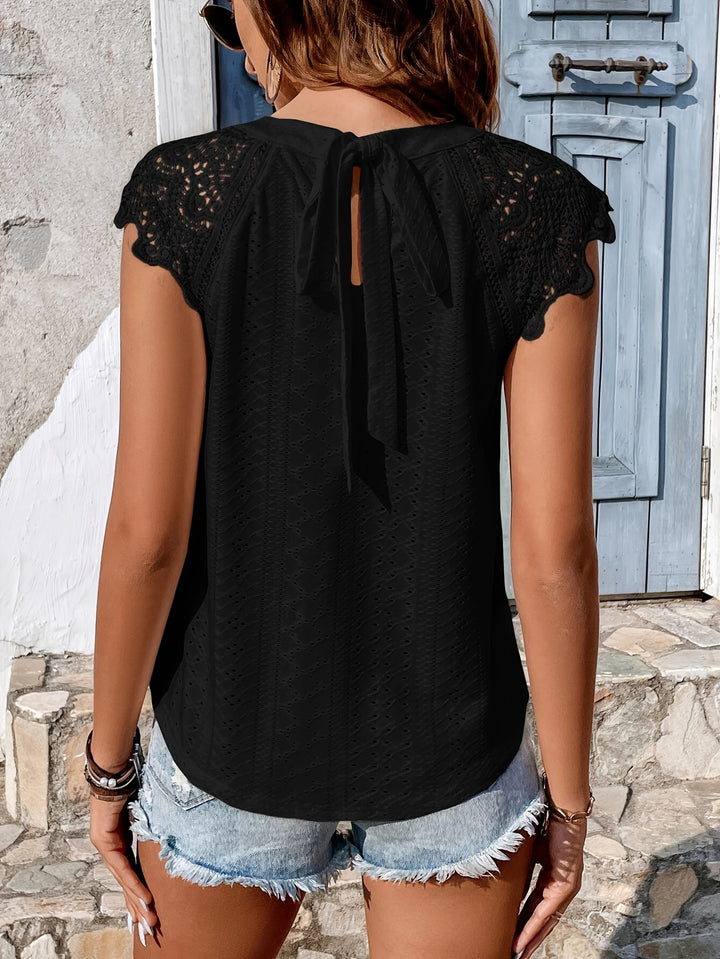 T-shirt – Veterkant en Strik Op De Rug & Casual Effen Kleur