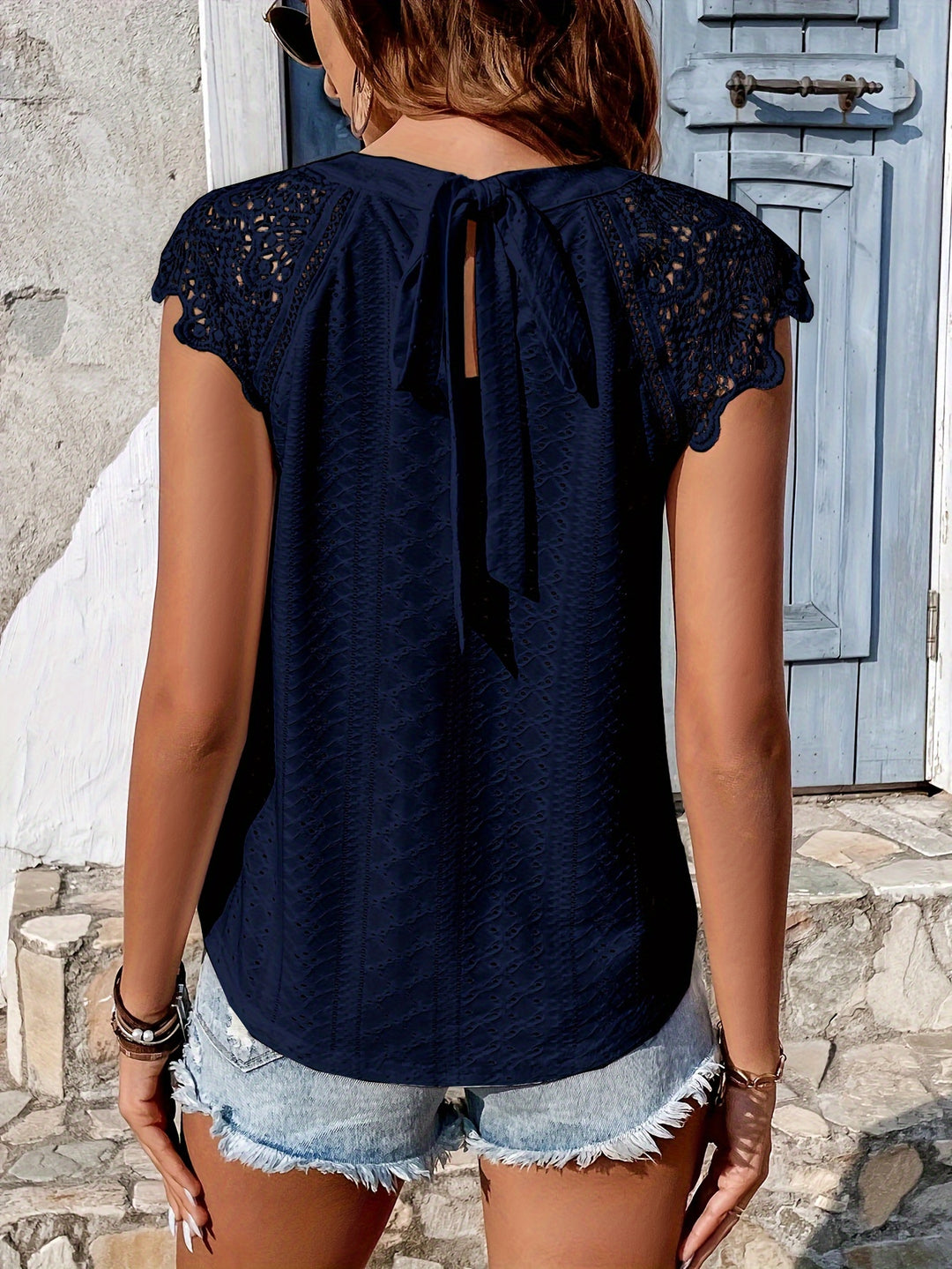T-shirt – Veterkant en Strik Op De Rug & Casual Effen Kleur