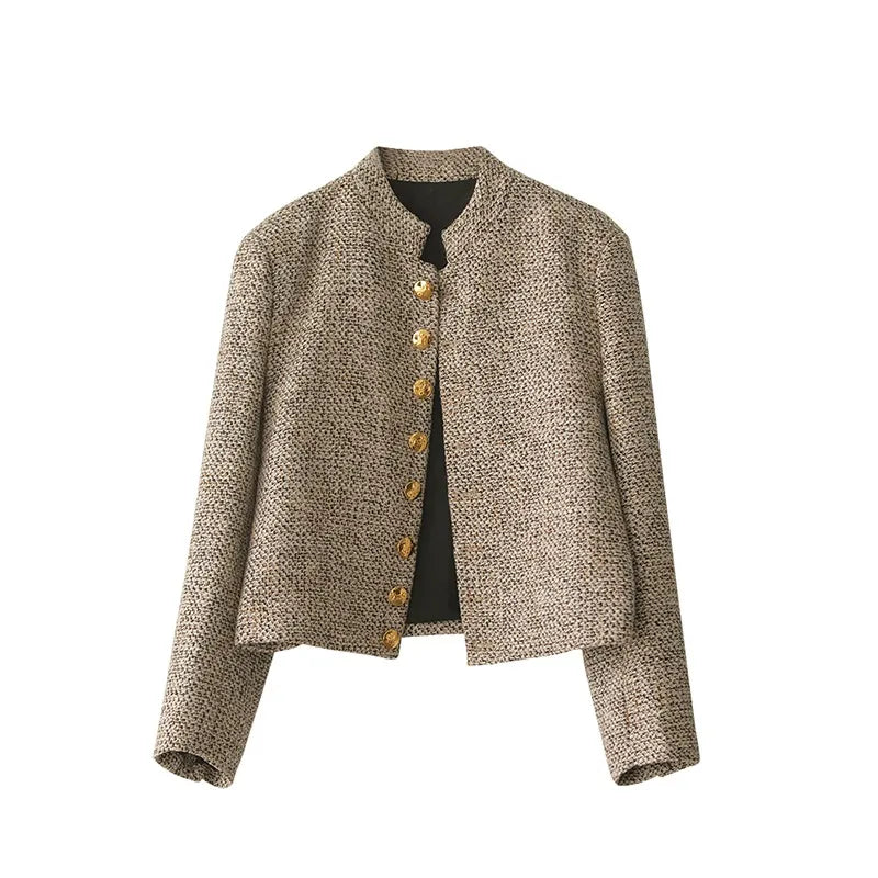 Tamila - Khaki vest met lange mouwen en knoopsluiting