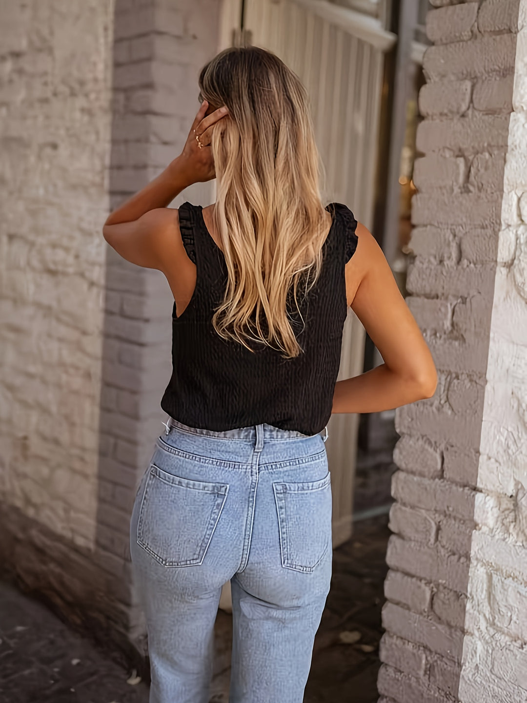 Tanktop – Ruched Schouder & Knoopsluiting