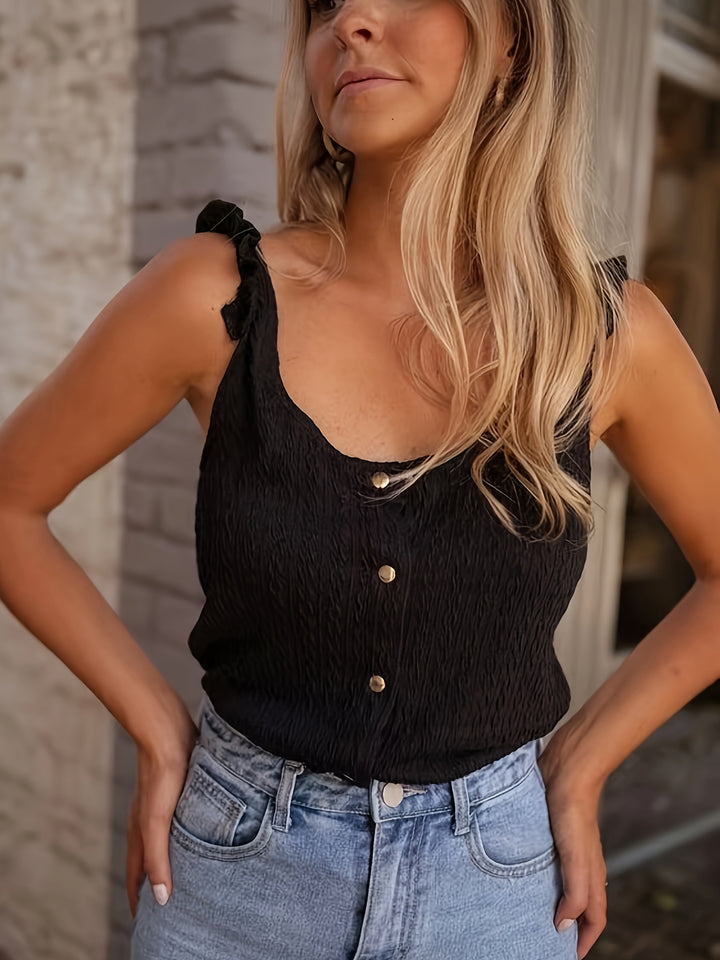 Tanktop – Ruched Schouder & Knoopsluiting