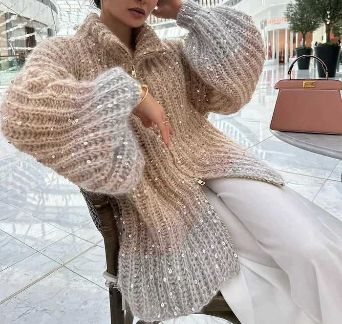 Tatti - Cardigan met pailletten voor dames, elegante gebreide trui