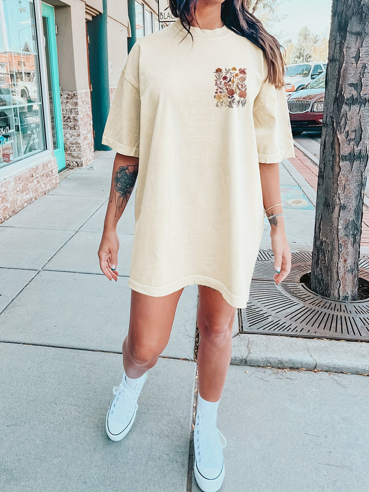 Tee Jurk - Bloemen Grafische Print & Crew Neck Design