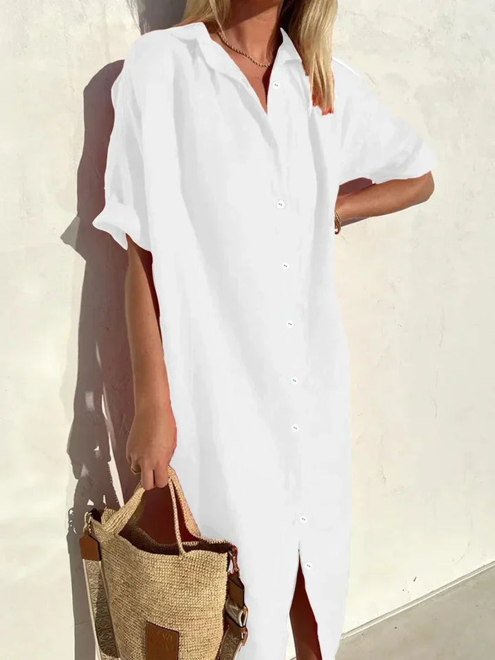 Tori - Elegante casual jurk voor dames met volle mouwen en knopen Katoenen en linnen jurk
