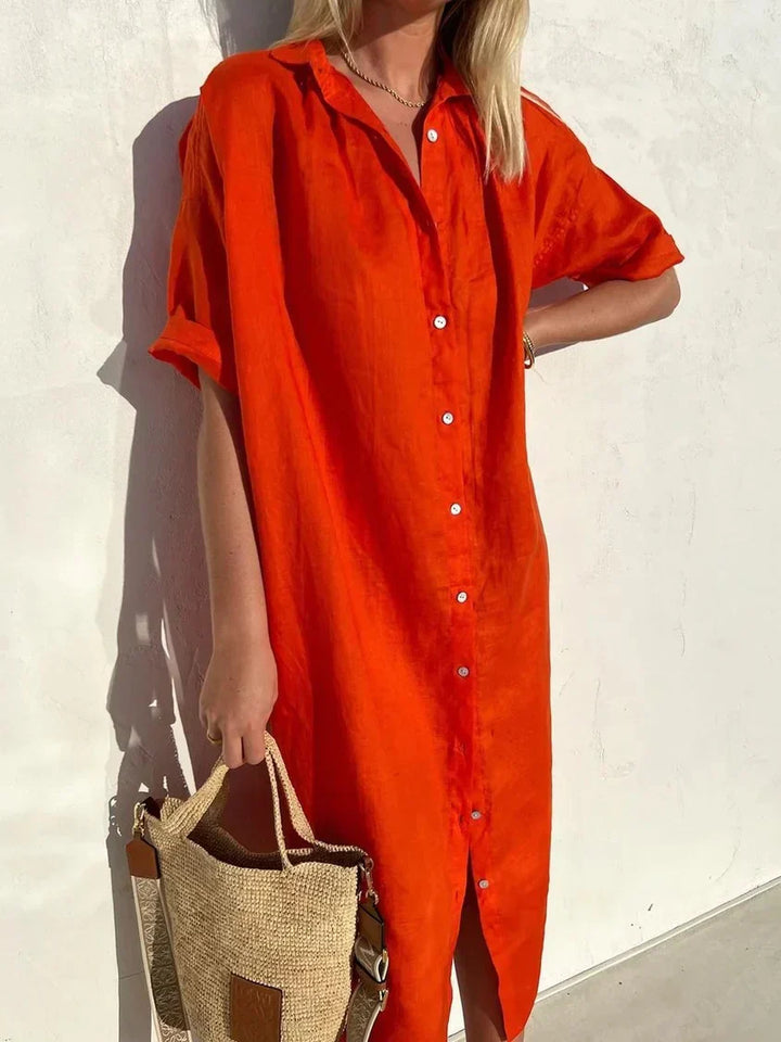 Tori - Elegante casual jurk voor dames met volle mouwen en knopen Katoenen en linnen jurk