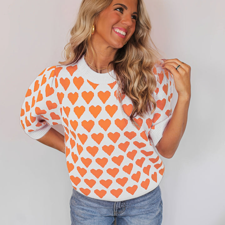 Trui – Hartprint Korte Mouwen En Comfortabele Pasvorm