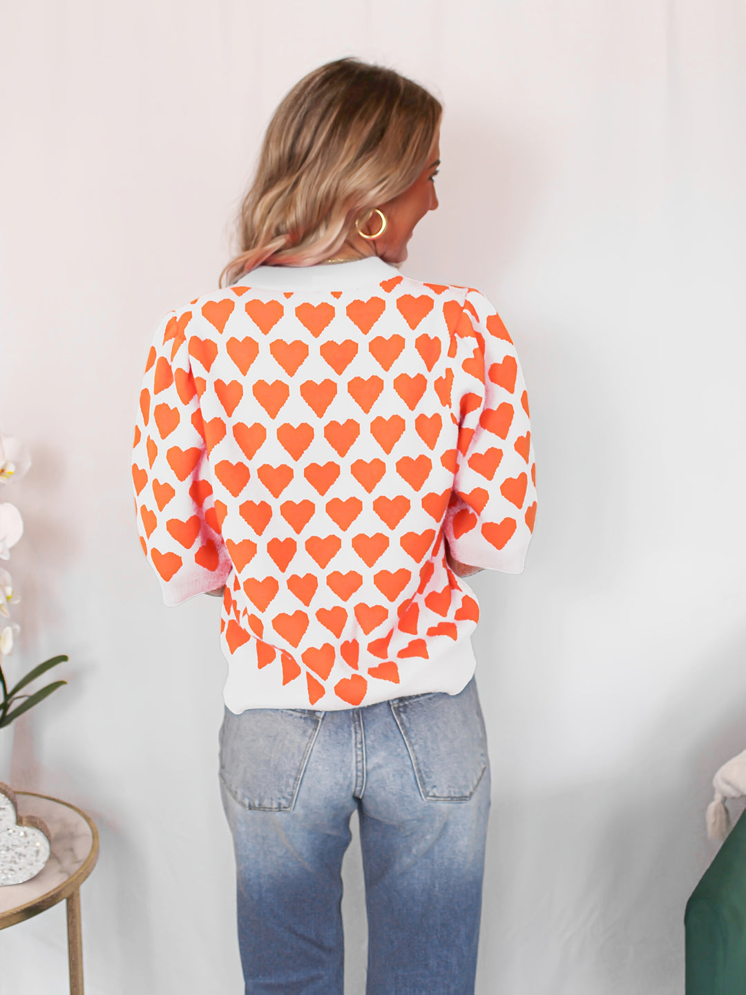 Trui – Hartprint Korte Mouwen En Comfortabele Pasvorm