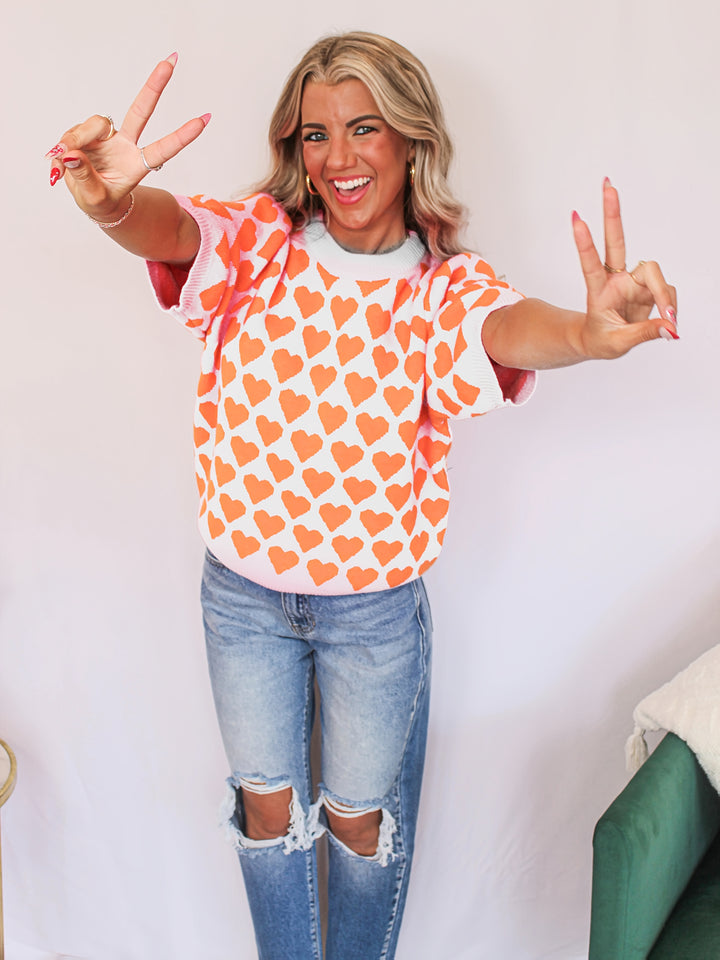 Trui – Hartprint Korte Mouwen En Comfortabele Pasvorm