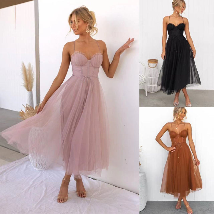 Tule Midi-jurk - Korset Bodice & Spaghettibandjes
